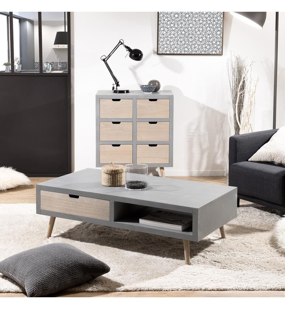 MACABANE - Table Basse Lorenzo 120 x 60 cm - Gris et Brun Clair
