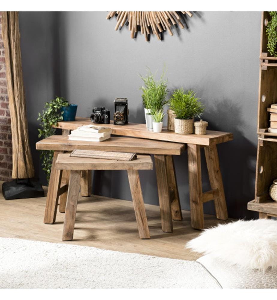 MACABANE - Ensemble de 3 Tables d'Appoint Gigogne - Brun Clair