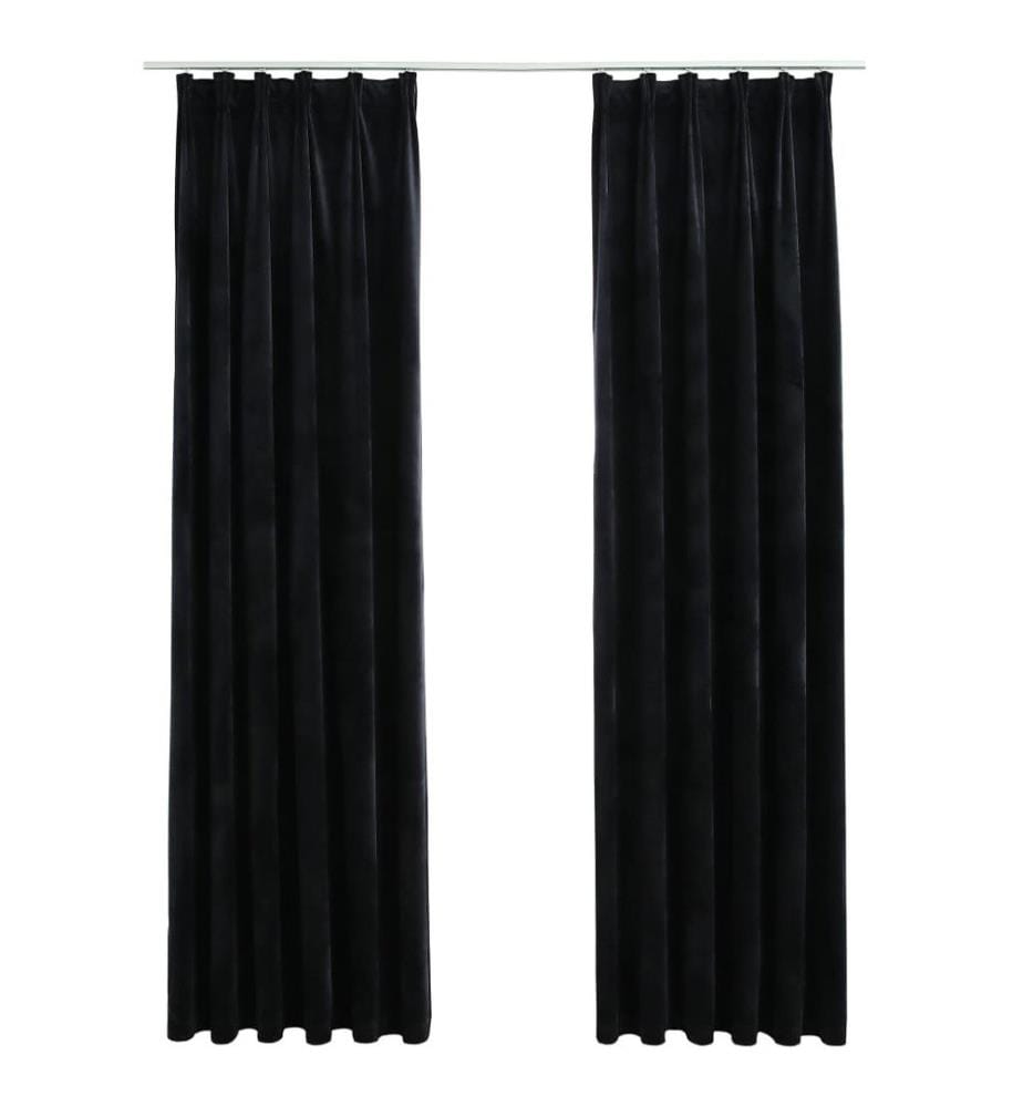 Verdunkelungsvorhänge mit Haken 2 Stk. Samt Schwarz 140x245 cm
