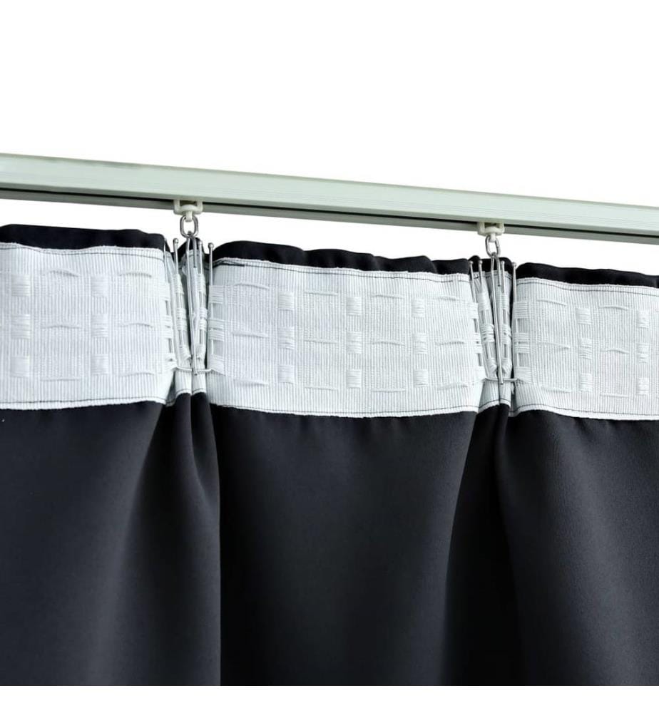 Rideaux occultants avec crochets 2 pcs Noir 140x225 cm