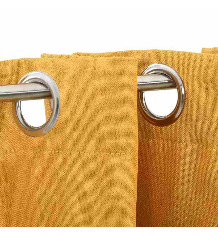 Rideaux occultants Aspect lin à oeillets 2 pcs Jaune 140x225 cm
