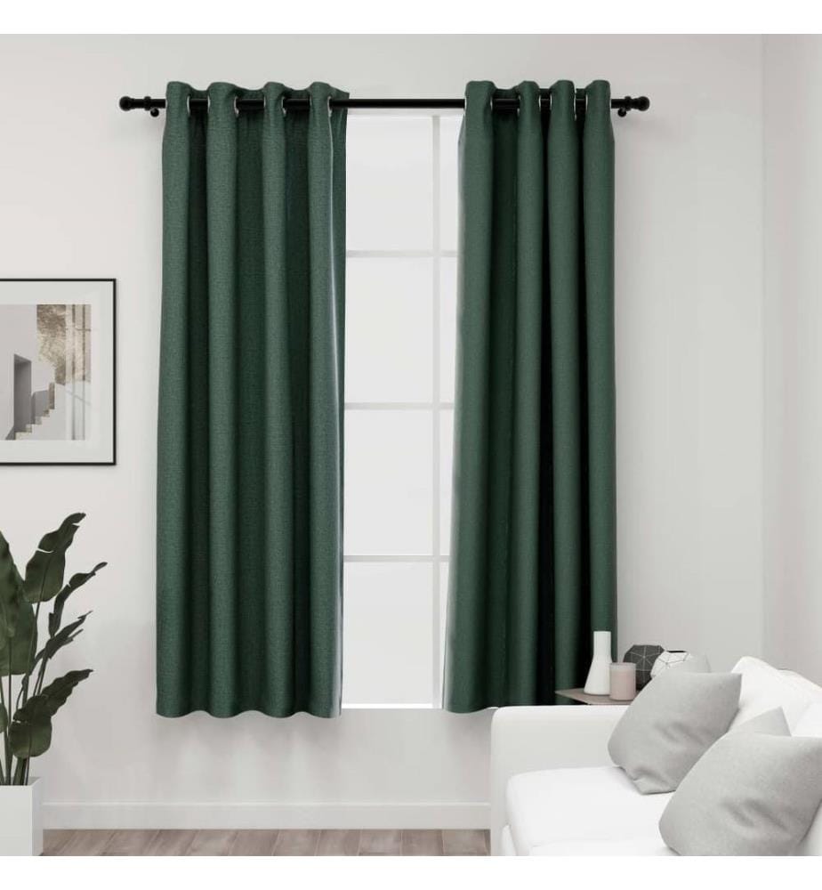 Rideaux occultants Aspect lin avec oeillets 2 pcs Vert 140x175cm
