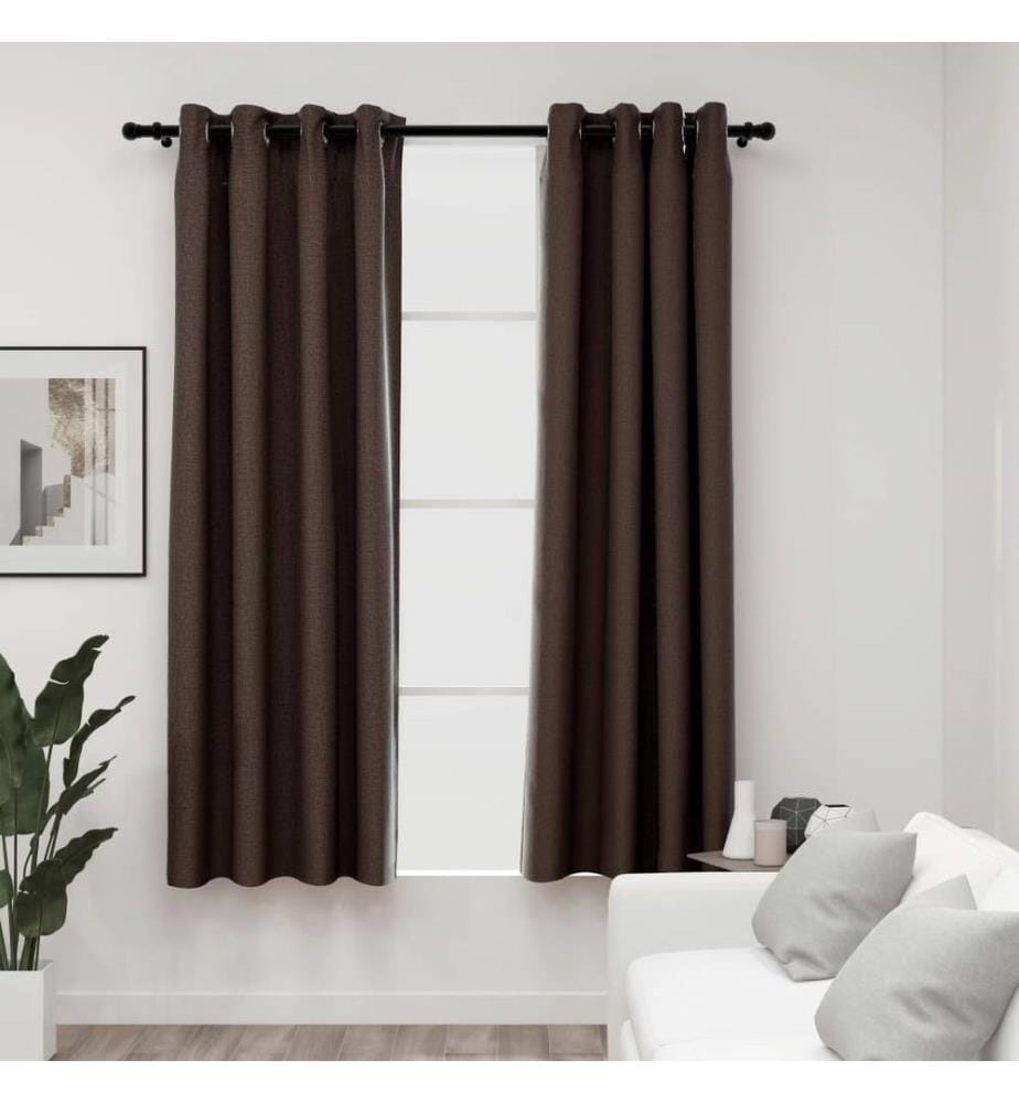 Rideaux occultants Aspect lin avec oeillets 2pcs Taupe 140x175cm