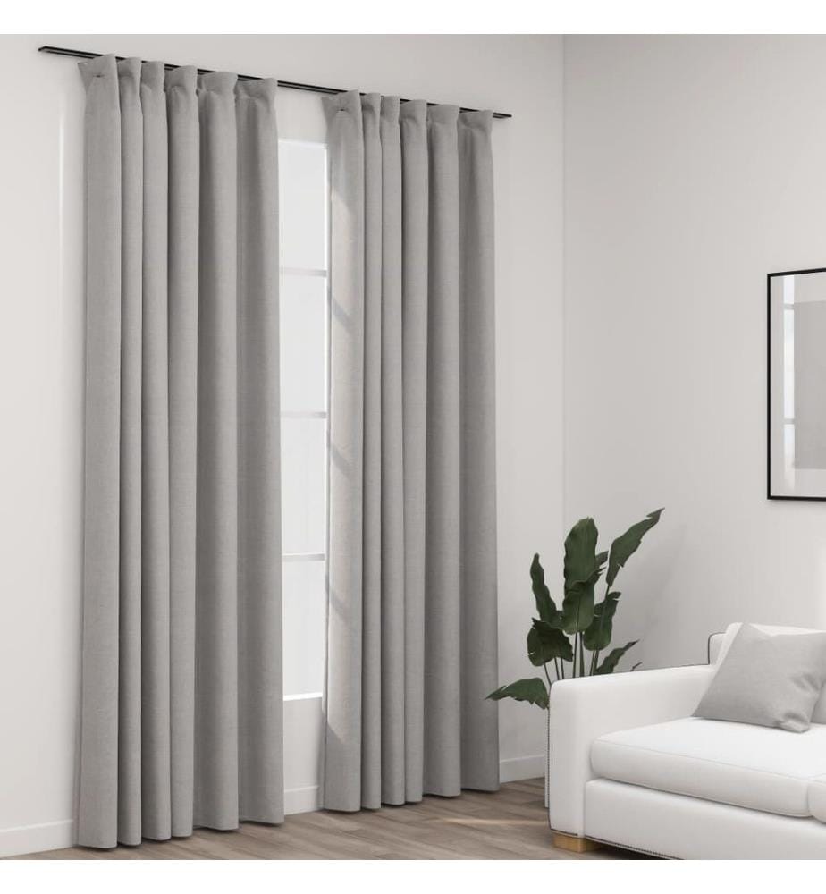 Rideaux occultants aspect lin avec crochets 2pcs Gris 140x245cm