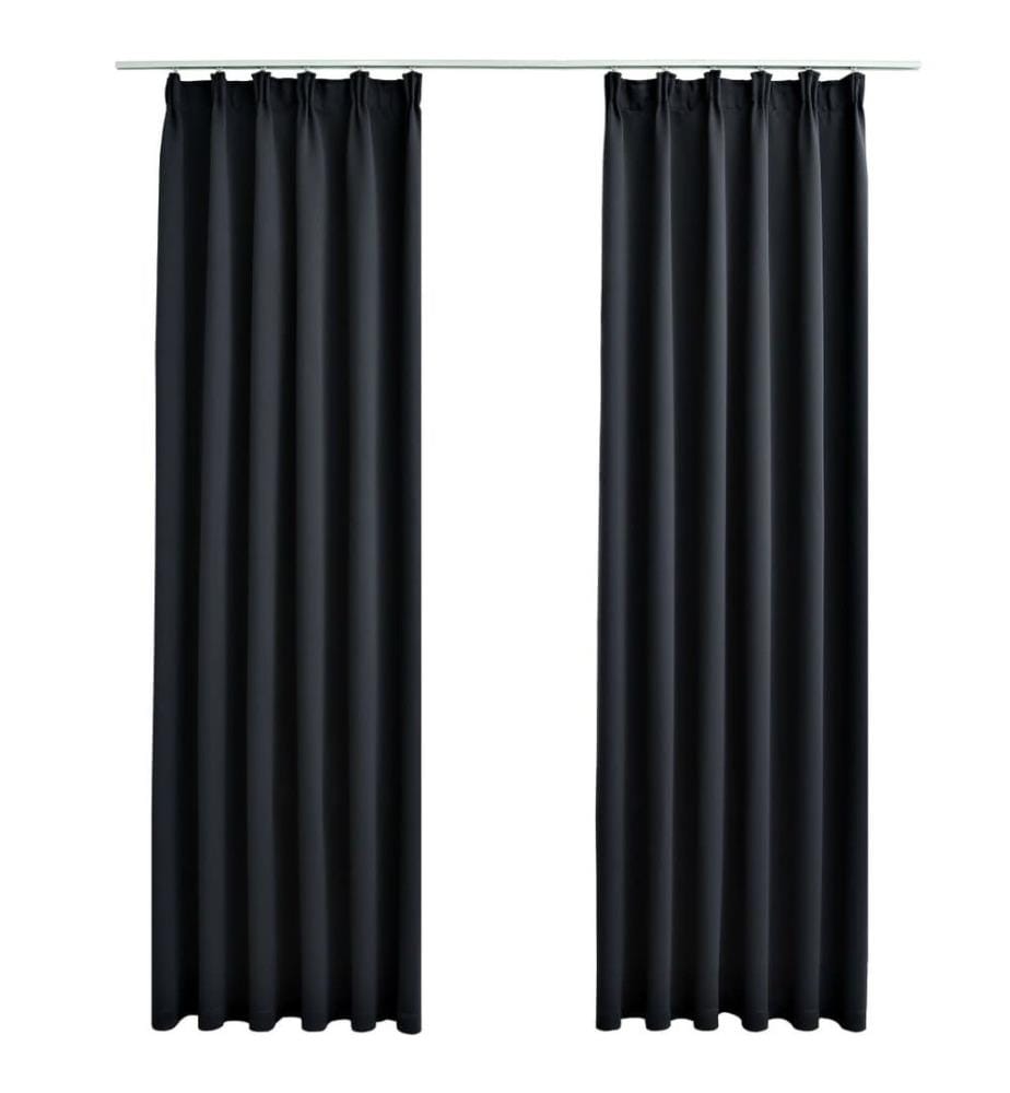 Rideaux occultants avec crochets 2 pcs Noir 140x175 cm