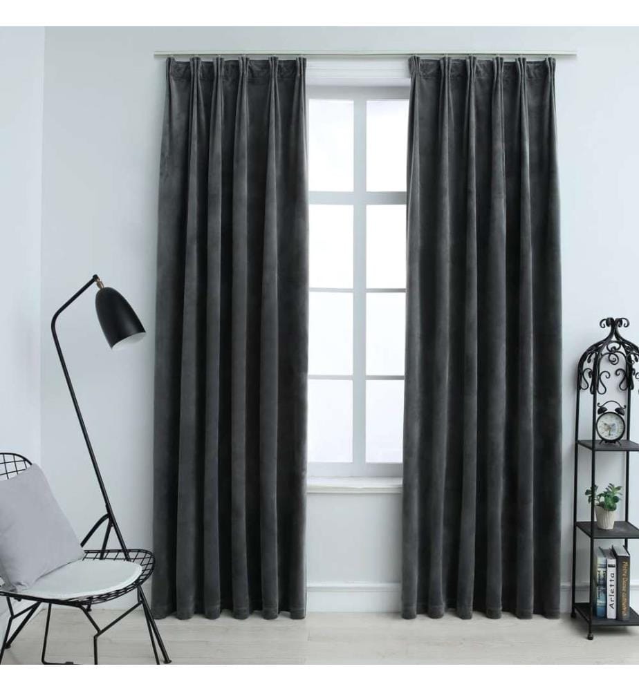 Verdunkelungsvorhänge mit Haken 2 Stk. Samt Anthrazit 140x175cm