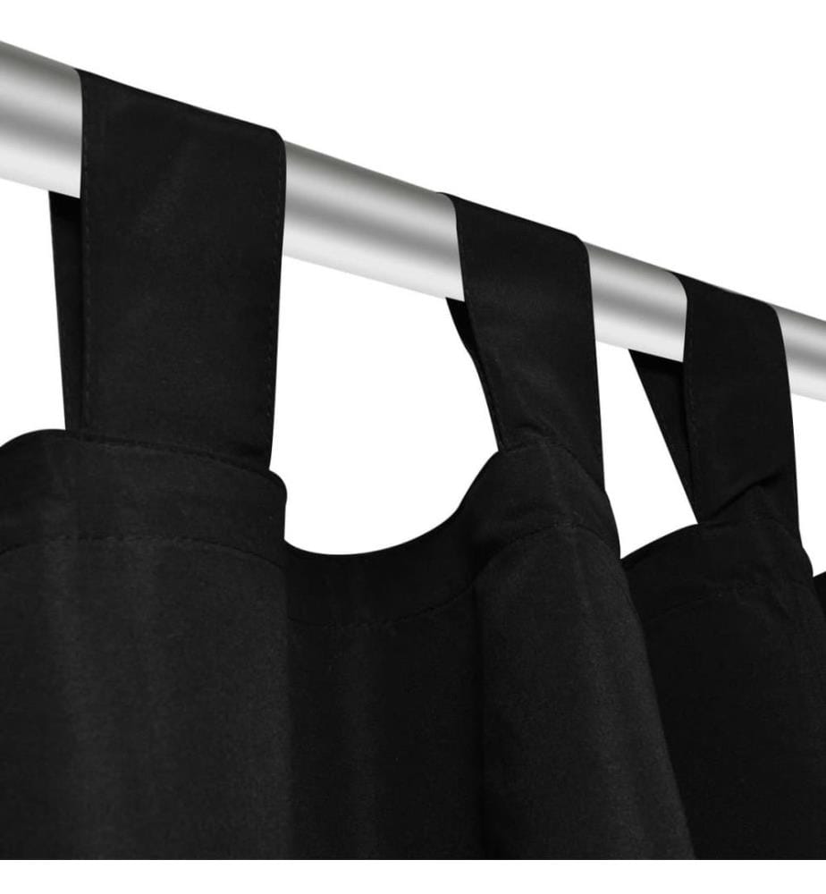 2 pcs Rideau à Passant Micro Satin Noir 140 x 175 cm