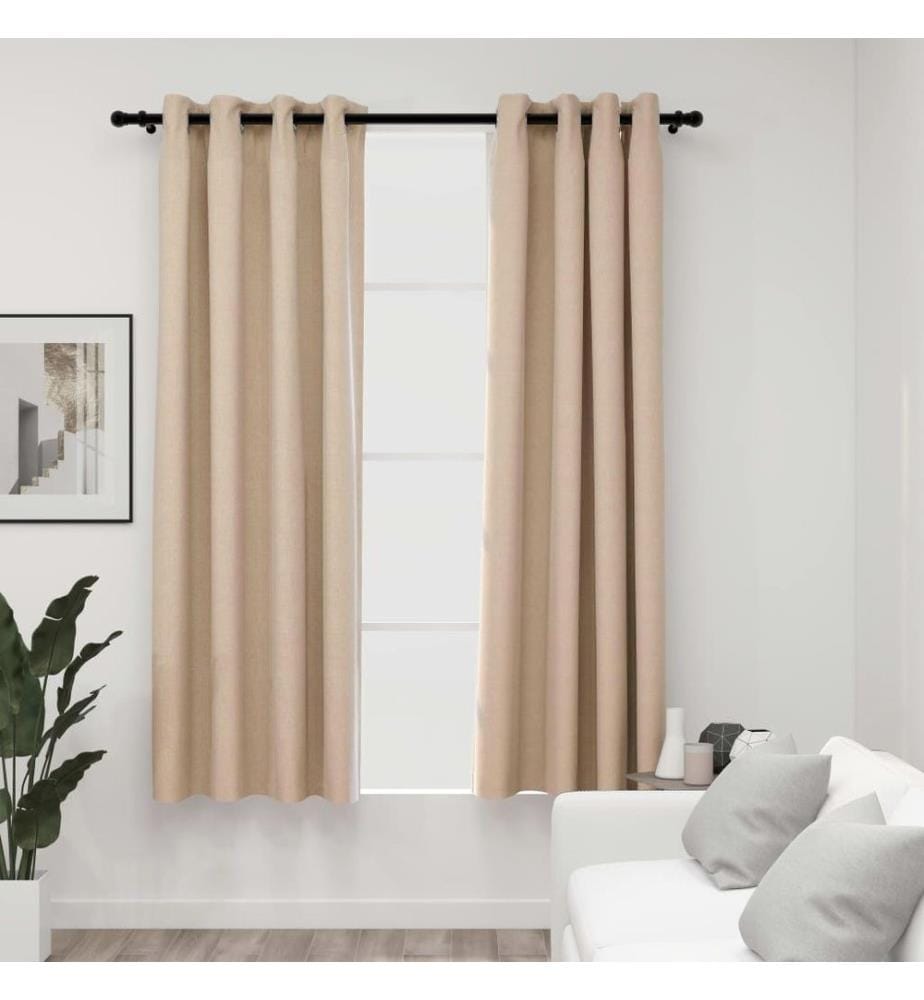Rideaux occultants Aspect lin avec oeillets 2pcs Beige 140x175cm