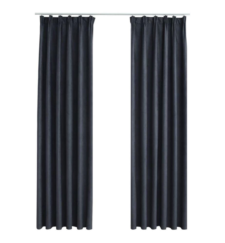 Rideaux occultants avec crochets 2 pcs Anthracite 140x175 cm