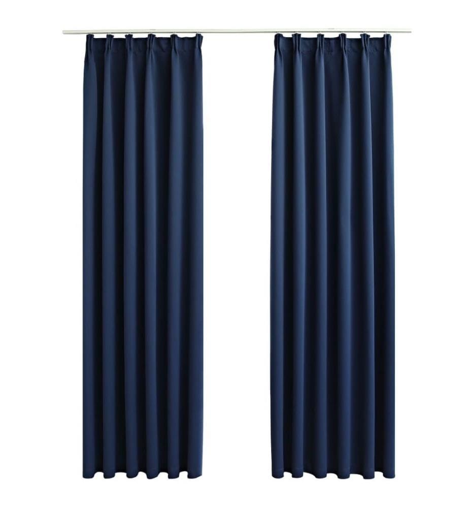 Rideaux occultants avec crochets 2 pcs Bleu 140x175 cm