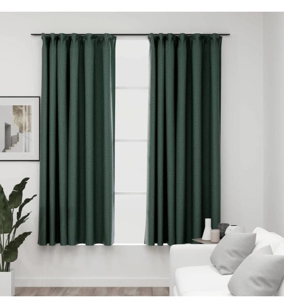 Rideaux occultants aspect lin avec crochets 2pcs Vert 140x175cm