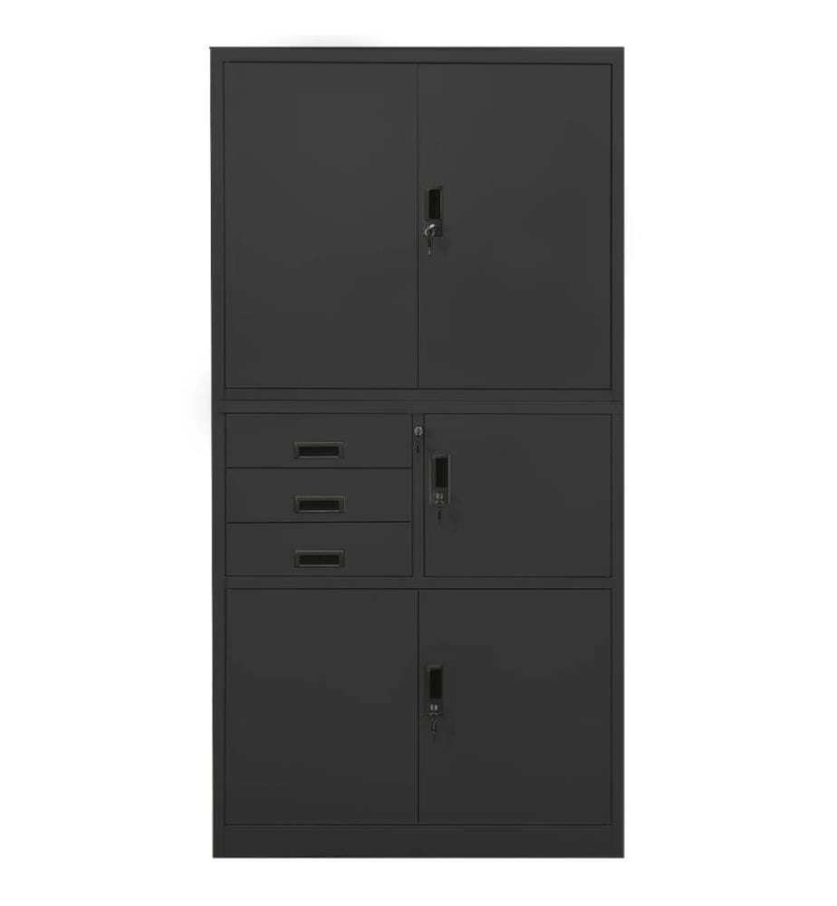 Buffet Haut VidaXL 90x40x180cm Noir - Verre Cannelé Et Acier 3 Étages Réglables