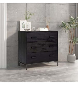 Kommode Schwarz 75x35x70 cm Massivholz Kiefer