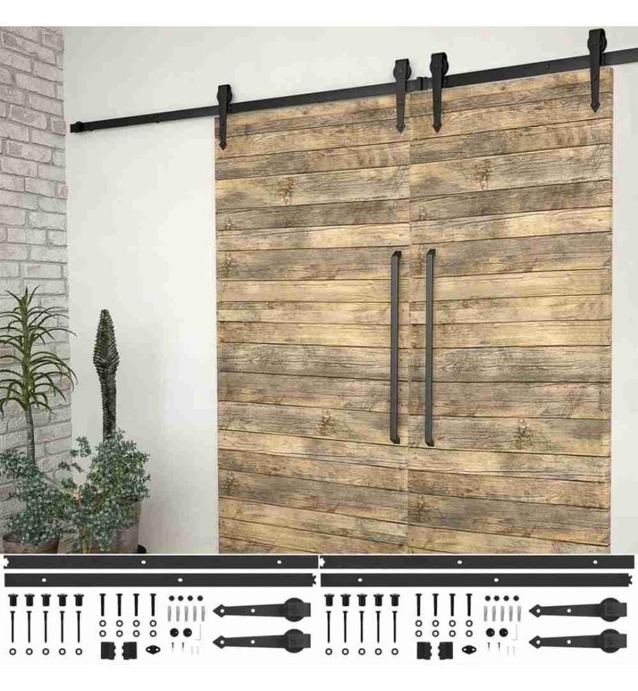 Schiebetür-Beschlagsätze 2 Stk. 200 cm Stahl Schwarz