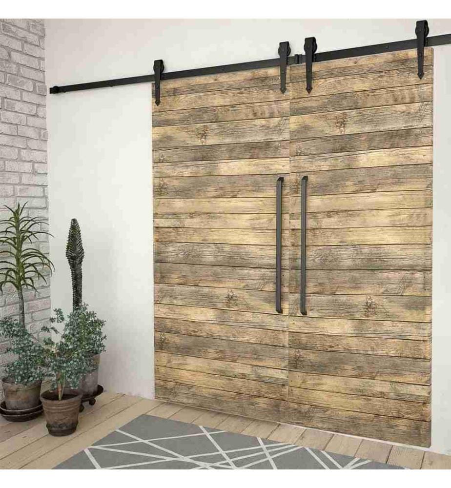 Schiebetür-Beschlagsätze 2 Stk. 200 cm Stahl Schwarz
