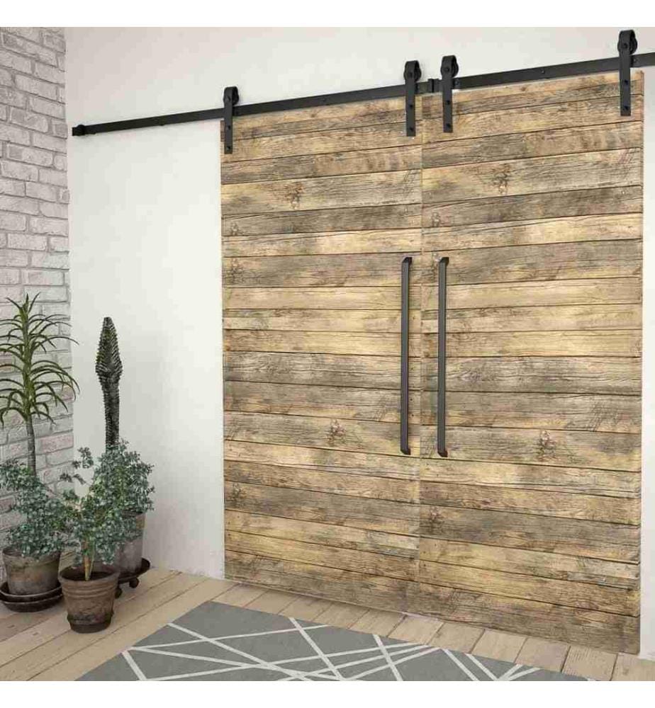 Schiebetür-Beschlagsätze 2 Stk. 183 cm Stahl Schwarz