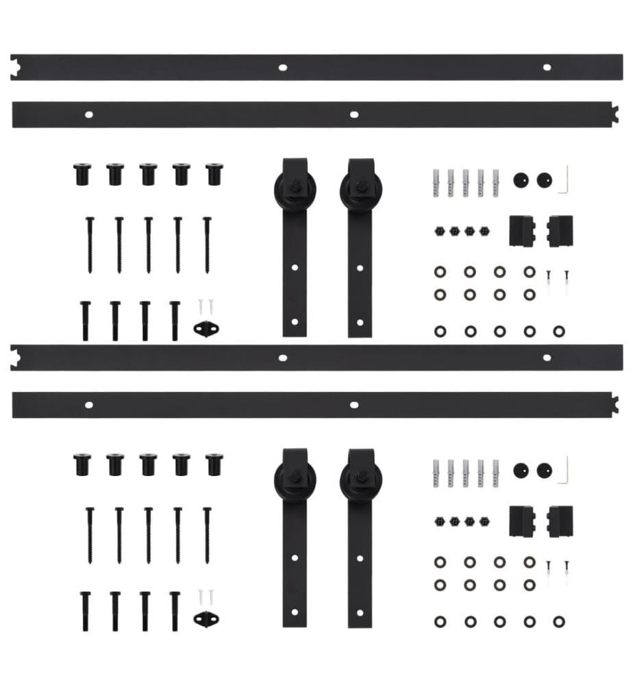 Schiebetür-Beschlagsätze 2 Stk. 200 cm Stahl Schwarz