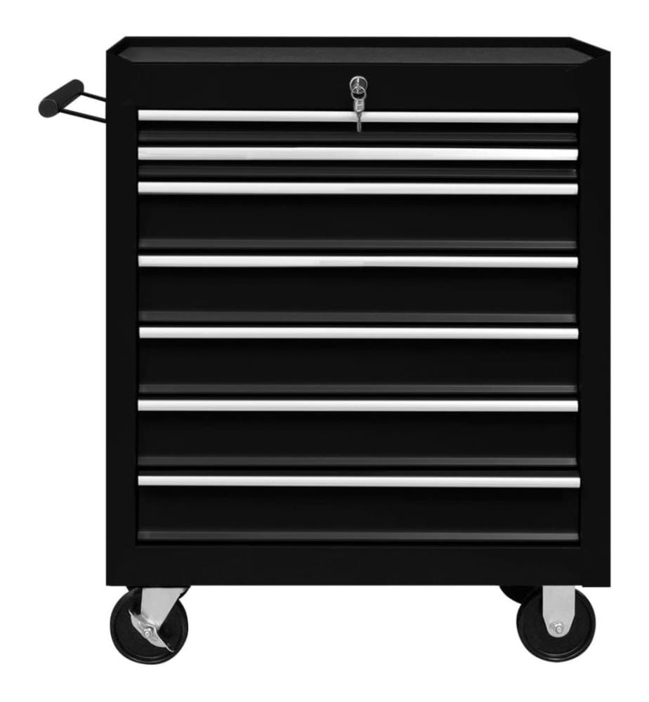 Chariot à outils d'atelier avec 7 tiroirs Noir