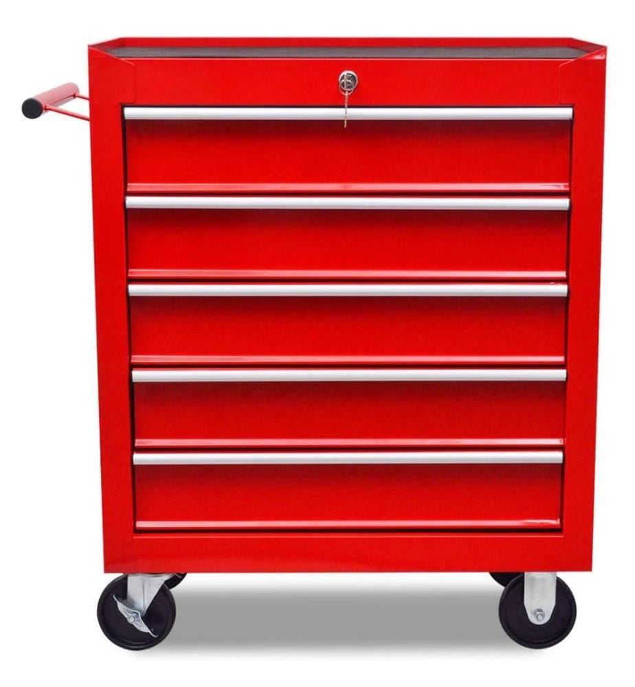 Chariot à outils d'atelier avec 5 tiroirs Rouge