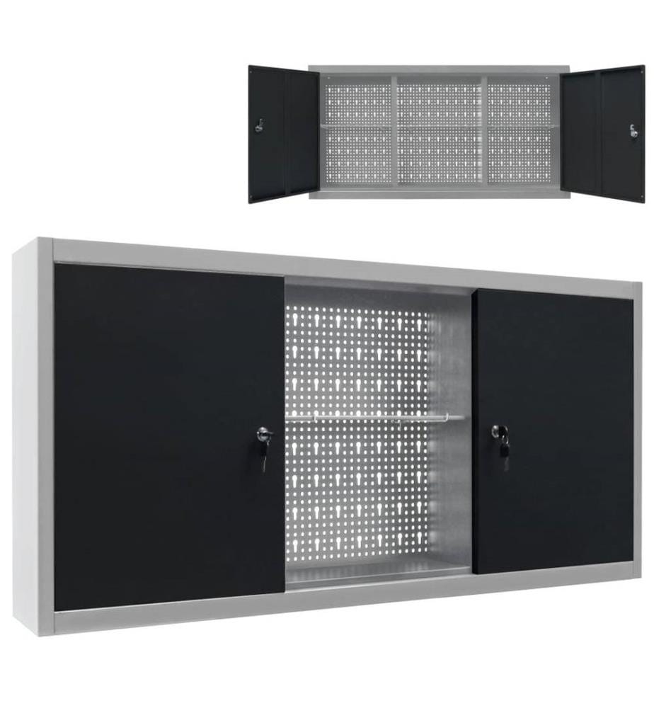 Wand-Werkzeugschrank Industrie-Stil Metall Grau und Schwarz