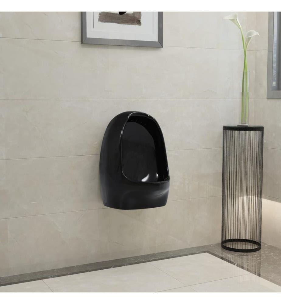 Wandurinal mit Spülventil Keramik Schwarz