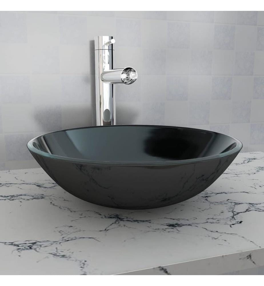Waschbecken Hartglas 42 cm schwarz