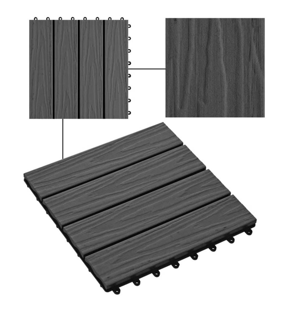 Terrassenfliesen 11 Stk. Tief Geprägt WPC 30x30cm 1 qm Schwarz