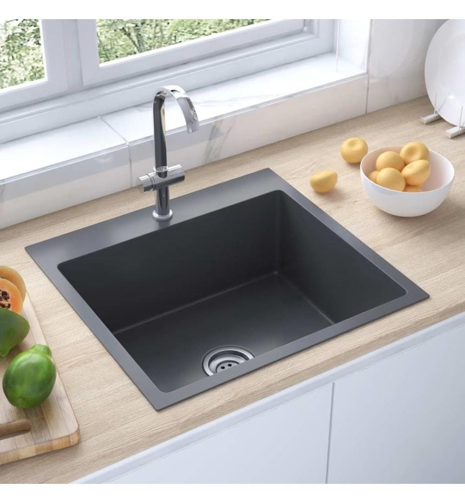 Handgemachte Einbauspüle Schwarz Edelstahl