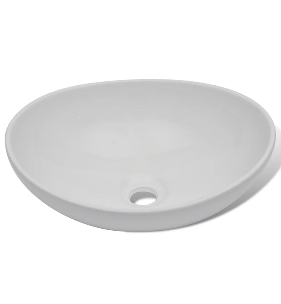 Bad-Waschbecken mit Mischbatterie Keramik Oval Weiss