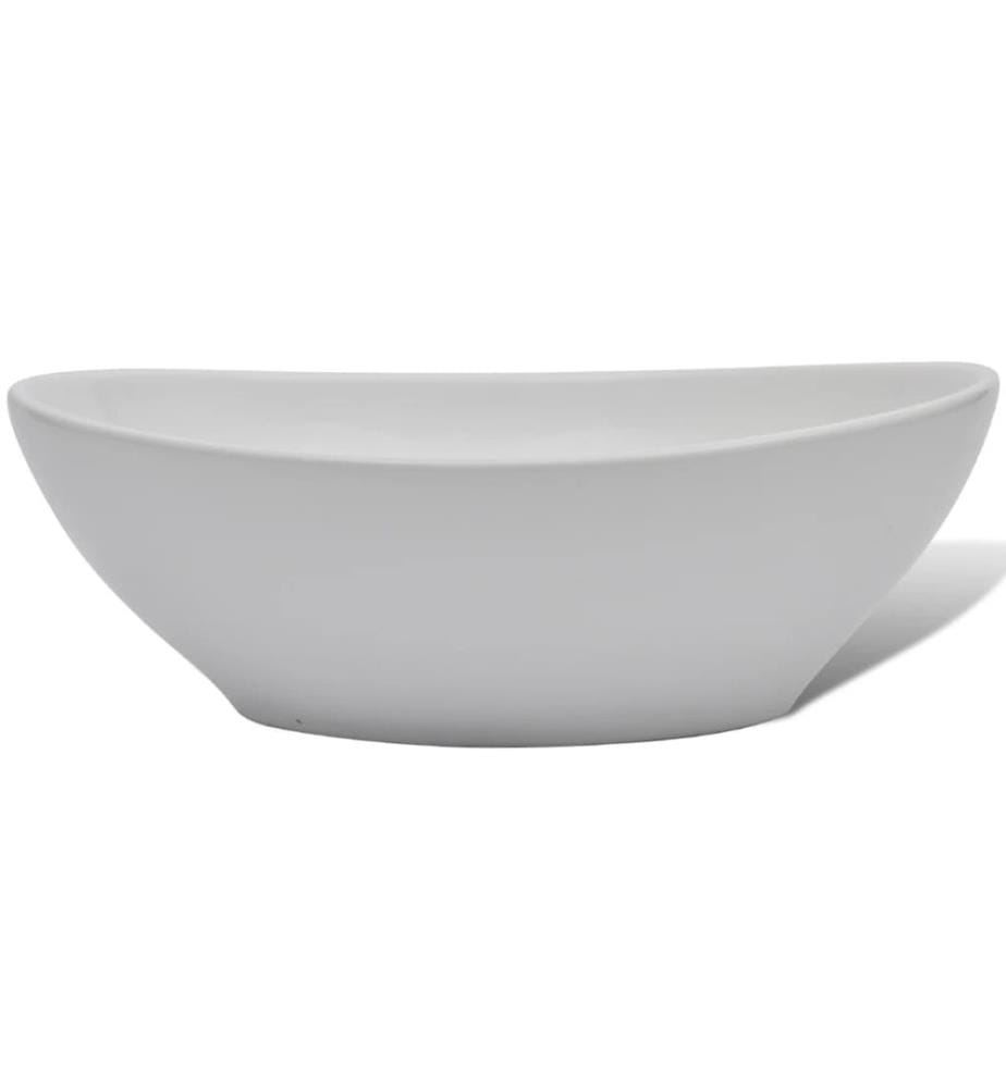 Bad-Waschbecken mit Mischbatterie Keramik Oval Weiss