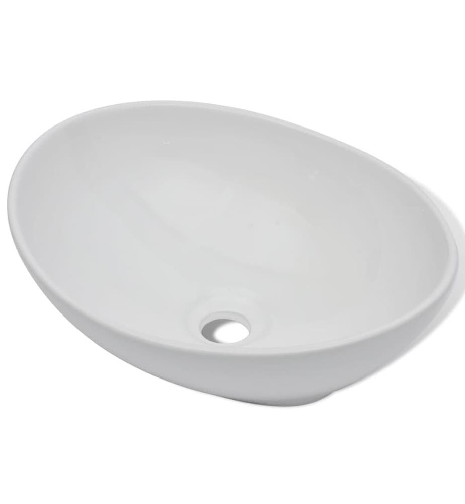 Bad-Waschbecken mit Mischbatterie Keramik Oval Weiss