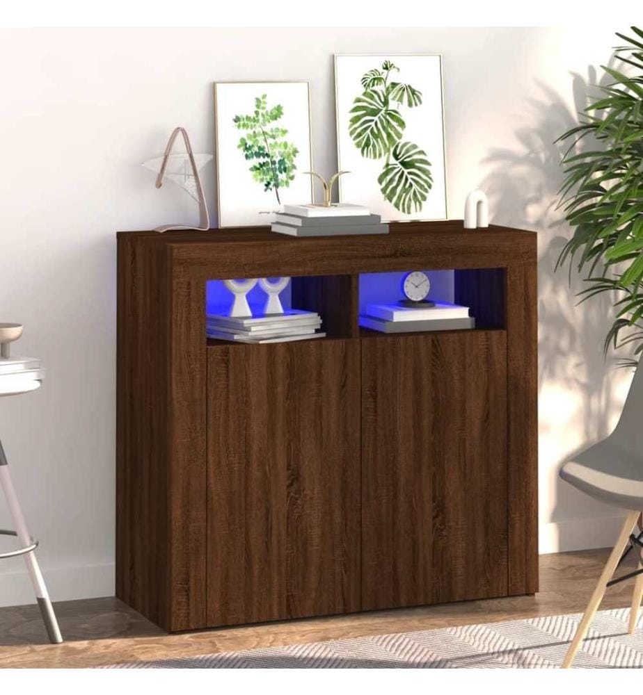 Sideboard mit LED-Beleuchtung Braun Eichen-Optik 80x35x75 cm