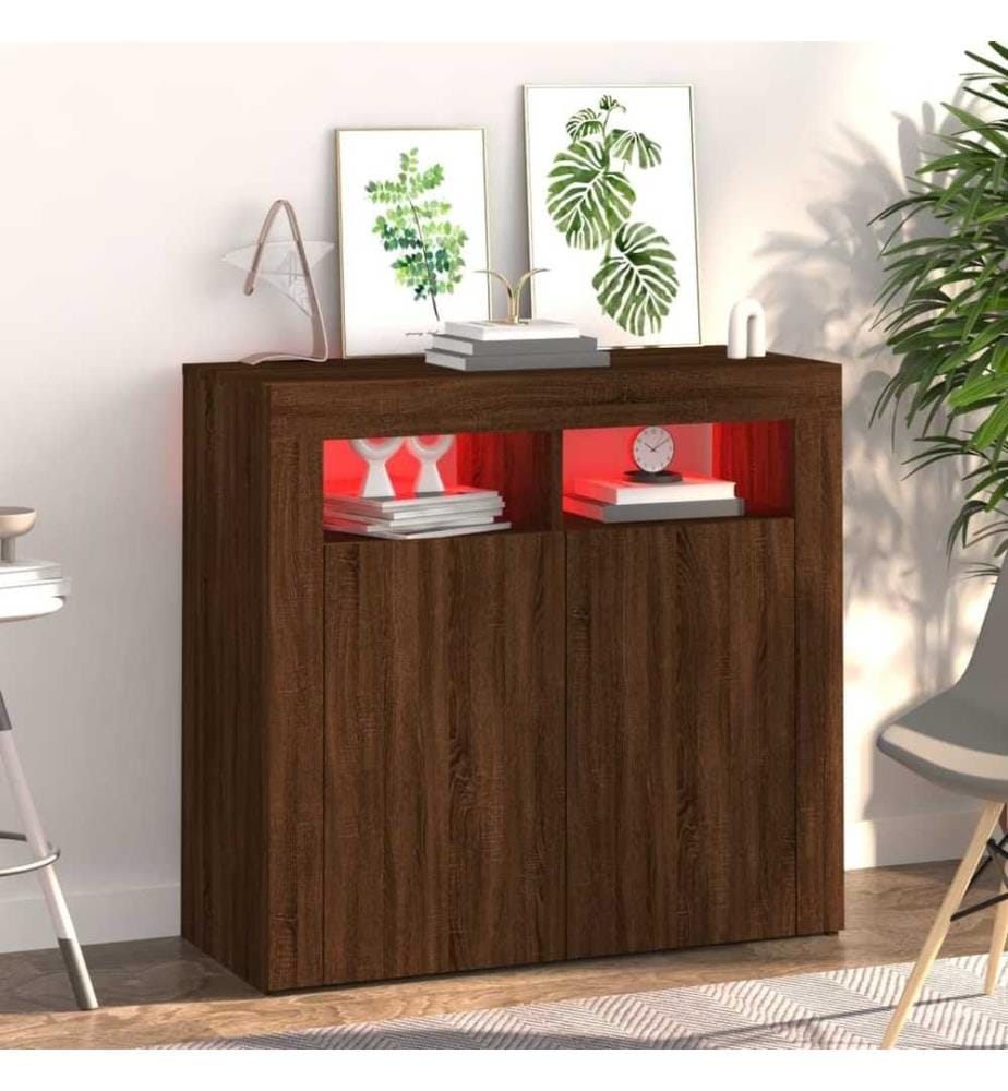 Sideboard mit LED-Beleuchtung Braun Eichen-Optik 80x35x75 cm