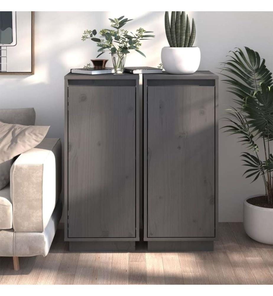 Sideboards 2 Stk. Grau 31,5x34x75 cm Massivholz Kiefer