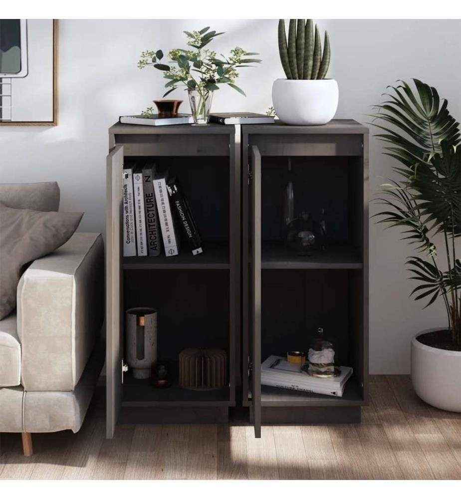 Sideboards 2 Stk. Grau 31,5x34x75 cm Massivholz Kiefer