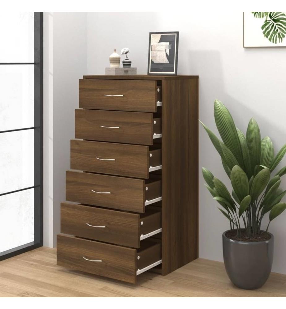 Sideboard mit 6 Schubladen Braun Eiche 50x34x96cm Holzwerkstoff