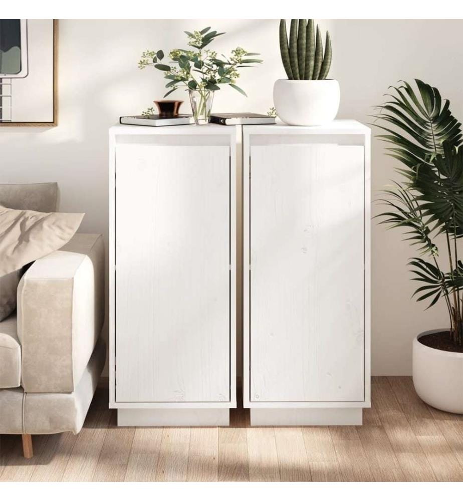 Sideboards 2 Stk. Weiss 31,5x34x75 cm Massivholz Kiefer