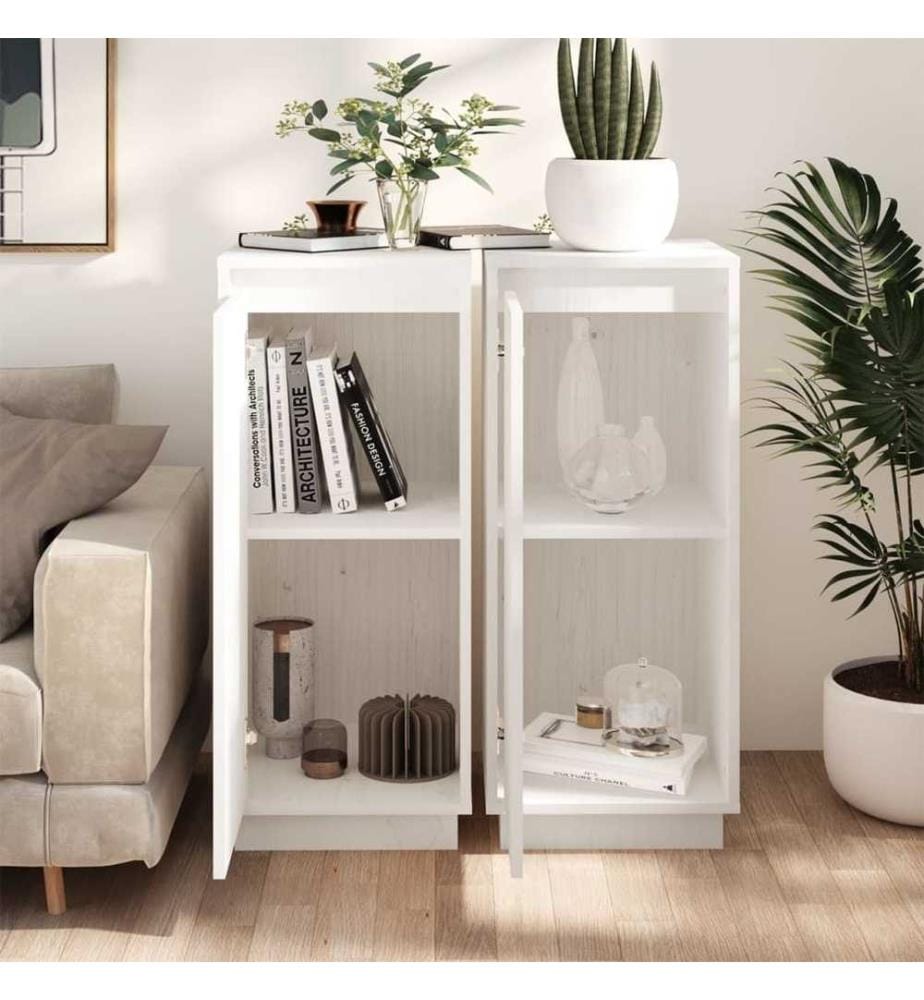 Sideboards 2 Stk. Weiss 31,5x34x75 cm Massivholz Kiefer