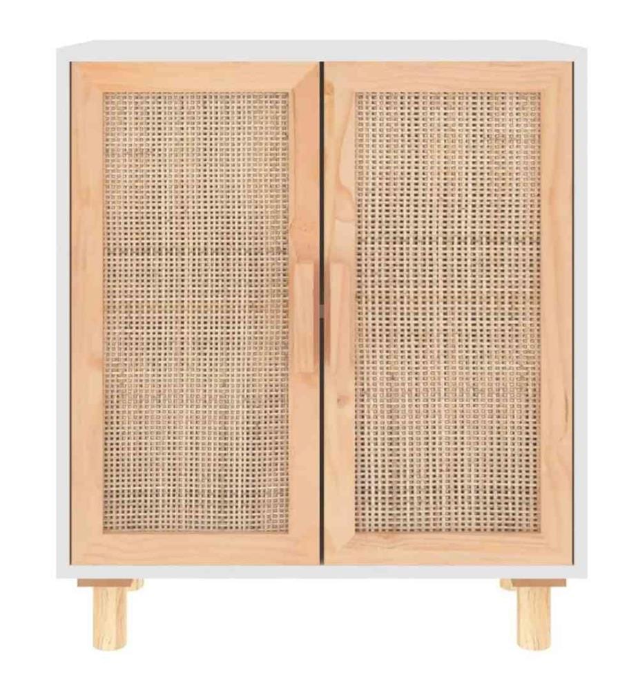 Buffet Blanc 60x30x70 cm Bois de pin massif et rotin naturel