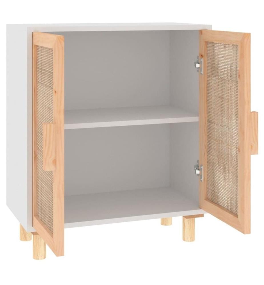Buffet Blanc 60x30x70 cm Bois de pin massif et rotin naturel