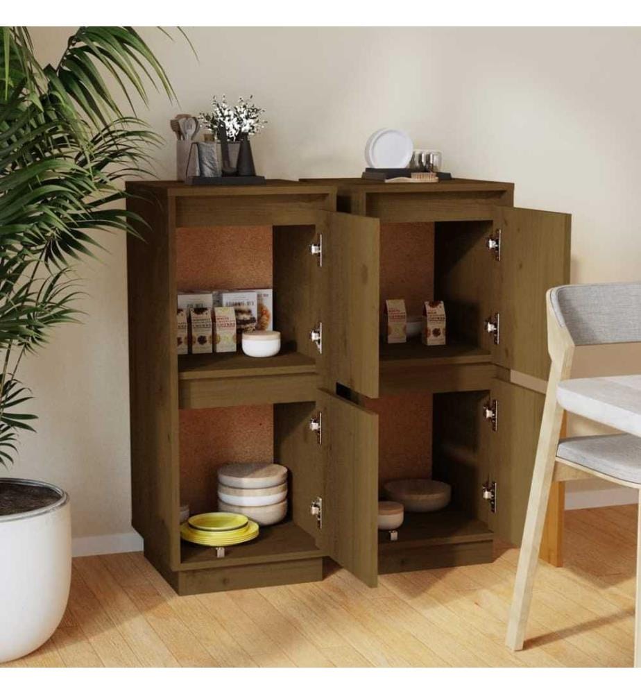 Sideboards 2 Stk. Honigbraun 31,5x34x75 cm Massivholz Kiefer