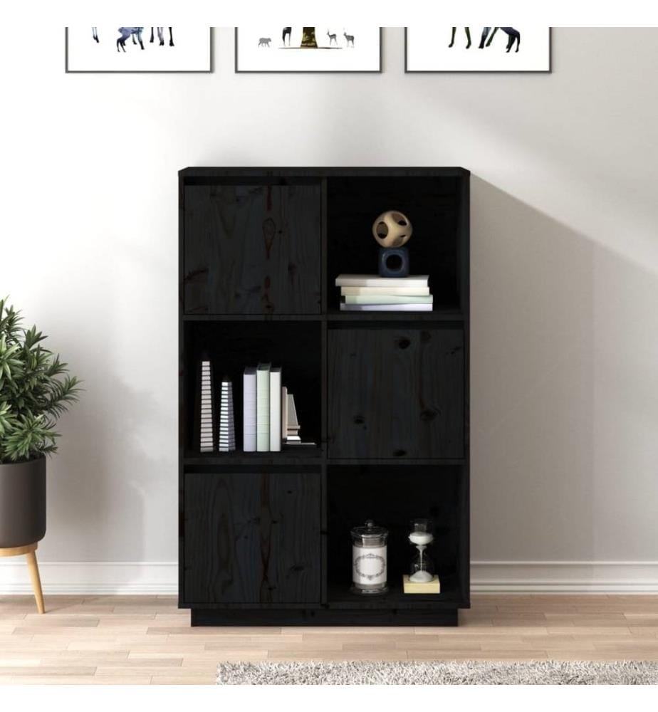 Highboard Schwarz 74x35x117 cm Massivholz Kiefer