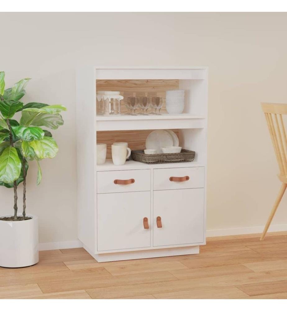 Highboard Weiss 67x40x108,5 cm Massivholz Kiefer
