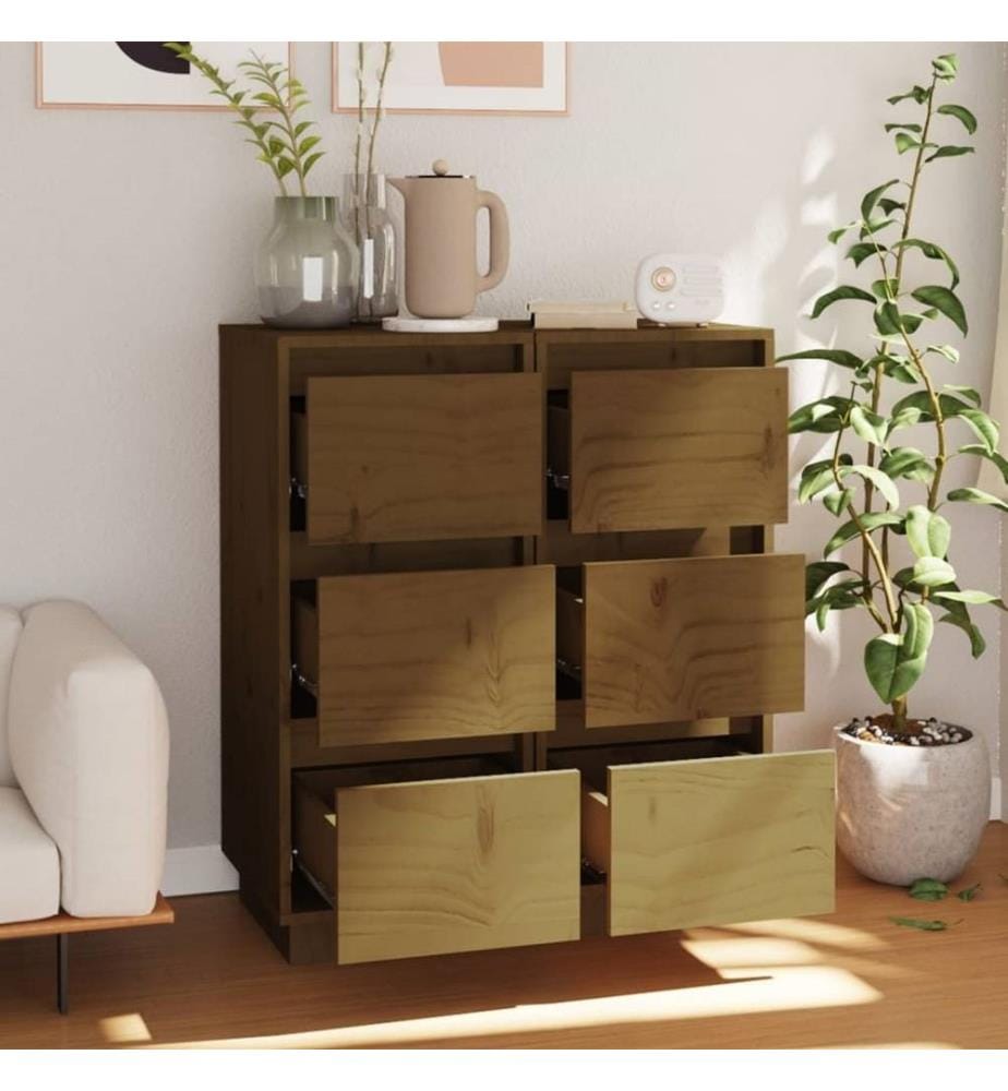 Sideboards 2 Stk. Honigbraun 32x34x75 cm Massivholz Kiefer