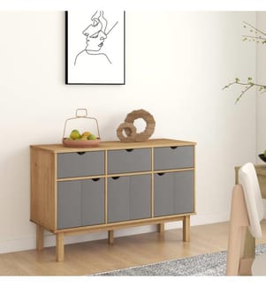 Sideboard OTTA Braun&Grau 114x43x73,5 cm Massivholz Kiefer