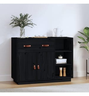 Buffet Noir 98,5x40x75 cm Bois massif de pin