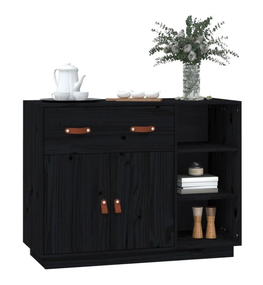 Buffet Noir 98,5x40x75 cm Bois massif de pin