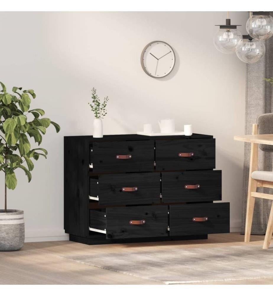 Buffet Noir 100x40x75 cm Bois massif de pin