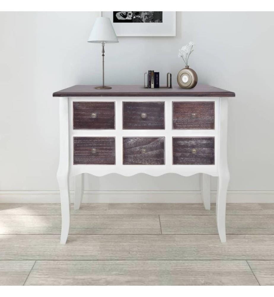 Armoire de console 6 tiroirs Marron et blanc Bois