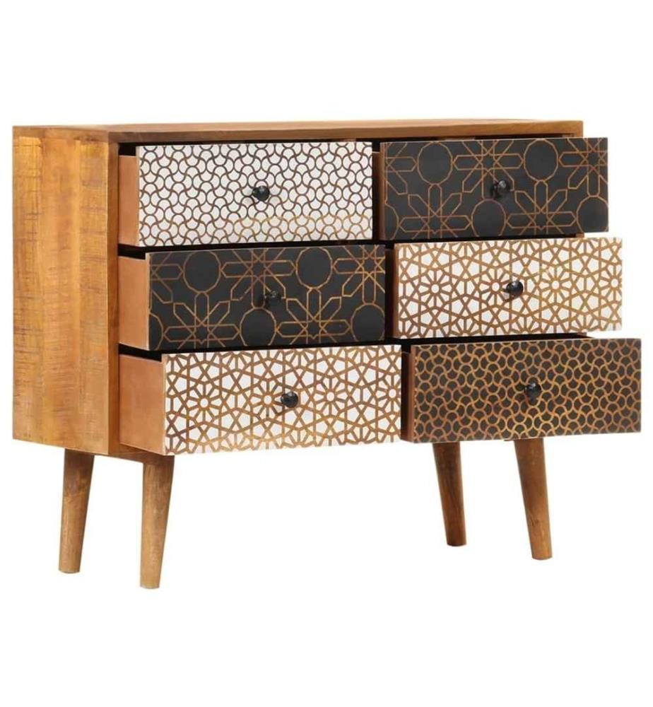 Sideboard mit Druckmuster 90×30×70 cm Massivholz Mango